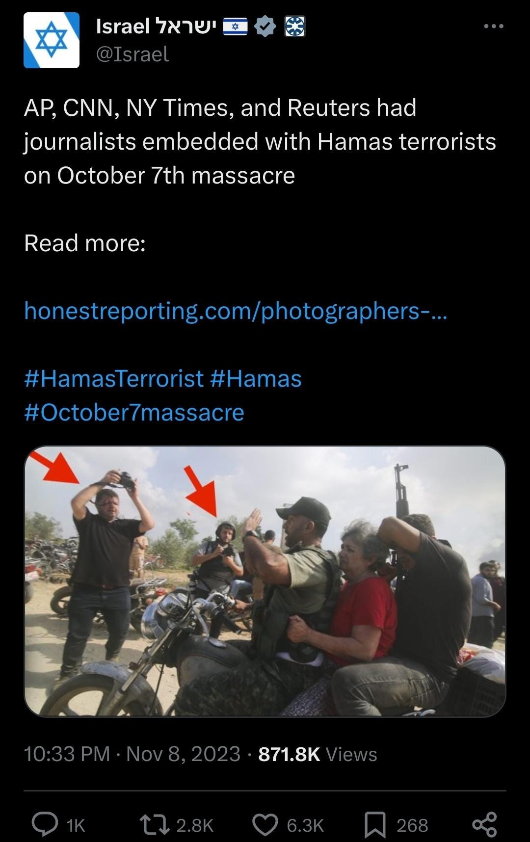 Journalists with Hamas terrorists: Watchdog questions international media's  presence at October 7 massacre scenes : r/worldnews