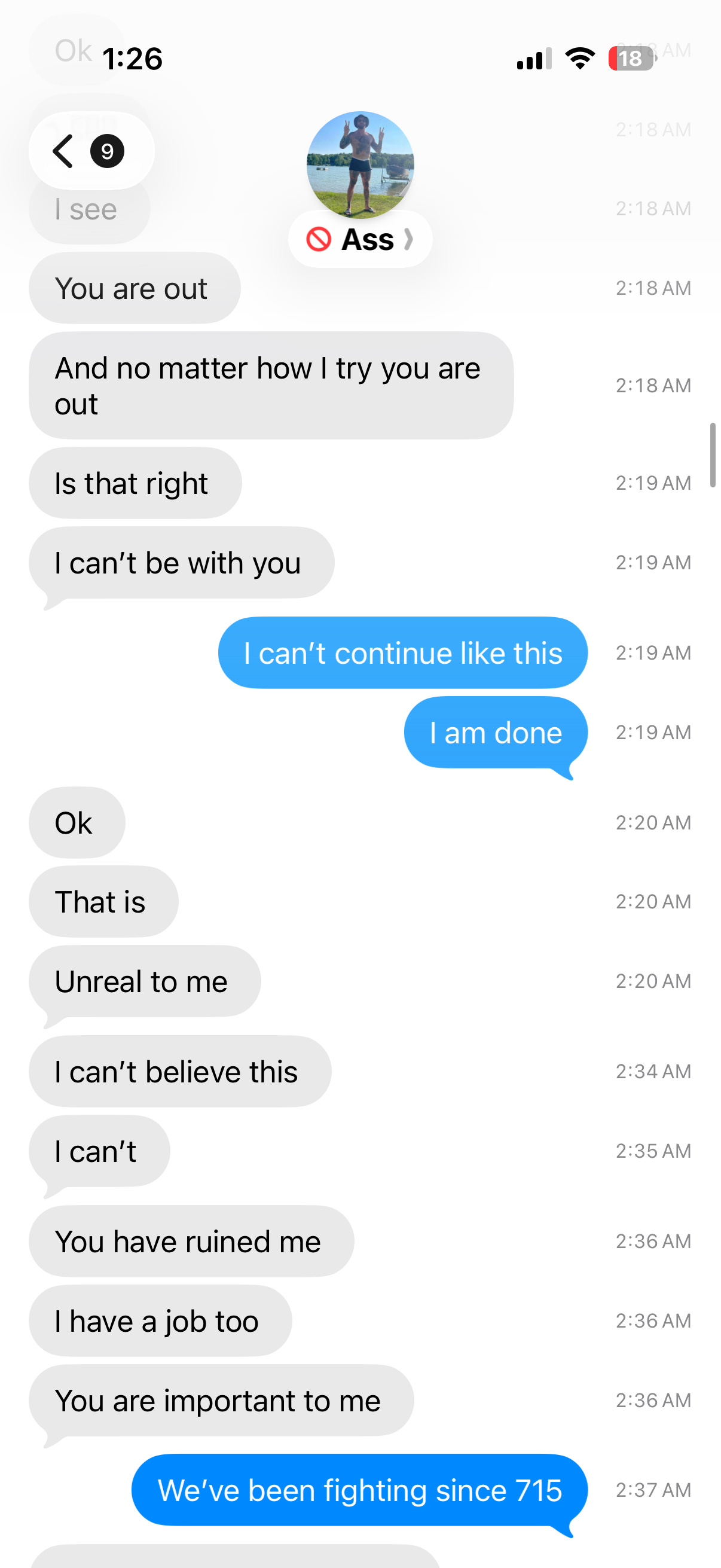 a fight with my ex boyfriend Dave where he sends agressive text after text at 2 Am in the morning 