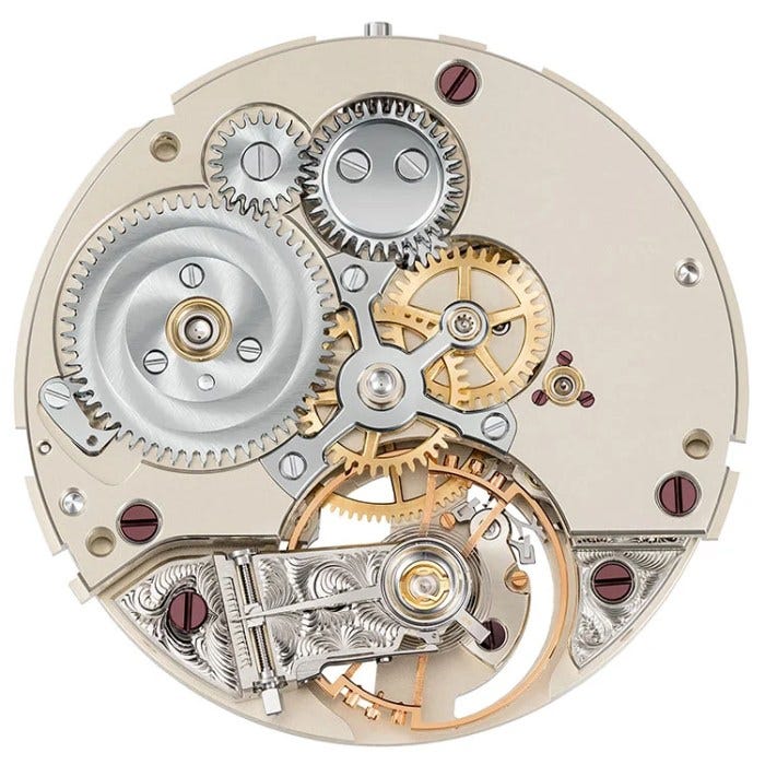 The engraved balance cock exemplifies the high level of finishing found throughout the movement. The engraved balance cock exemplifies the high level of finishing found throughout the movement.