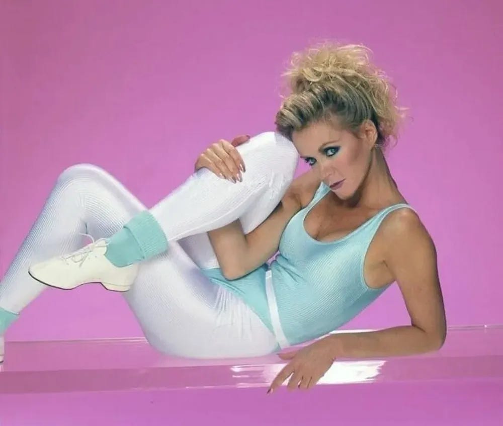 Donna Mills 1980s workout pose