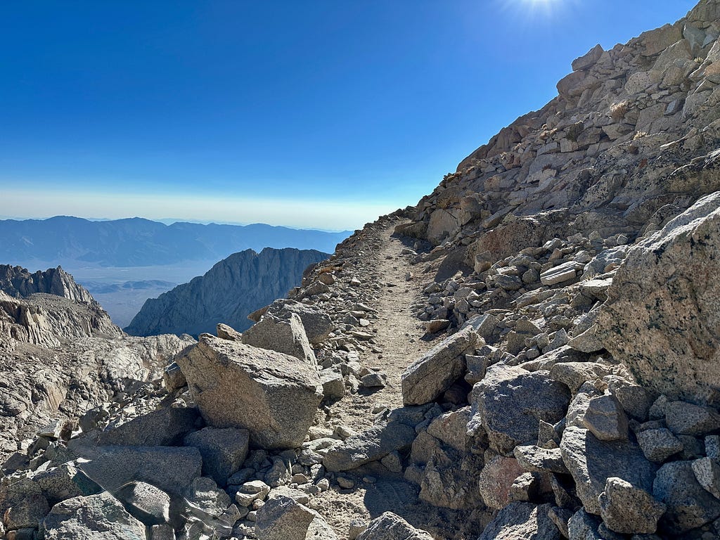 View of one of the 99 switchbacks up the Mount Whitney trail
