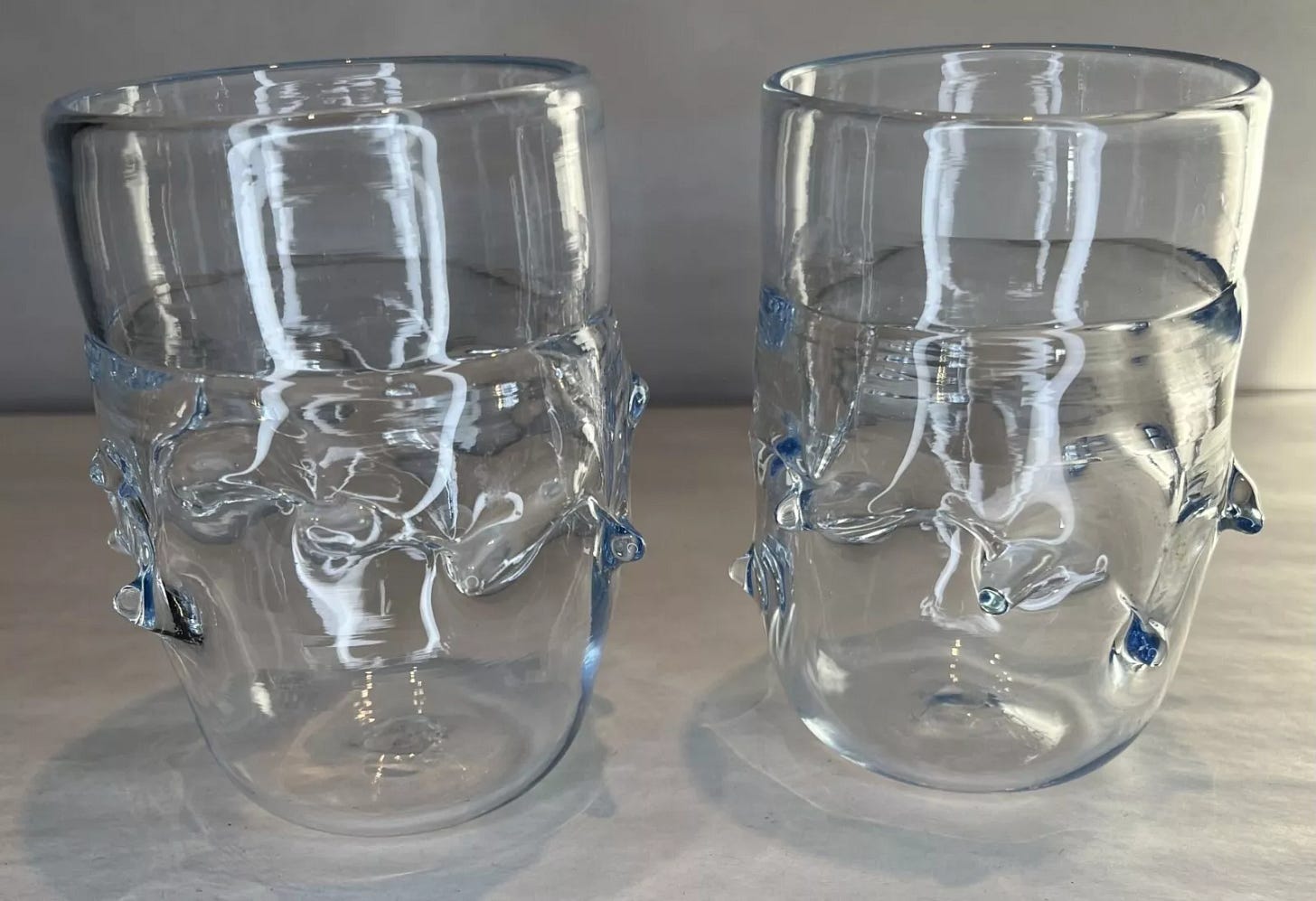 Hand Blown Glass Tumblers Knobby Signed Set of 2 - Picture 1 of 4 Hand Blown Glass Tumblers Knobby Signed Set of 2 - Picture 1 of 4