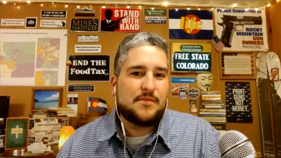 Far-right online personality Brandon Wark in his recording space.