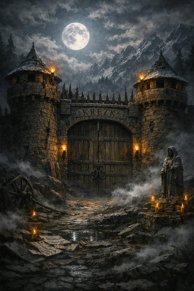 Gates of Krezk under the moonlight