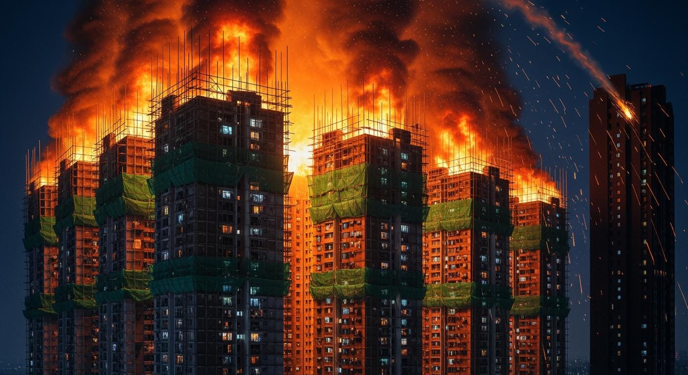 Seven towers burning