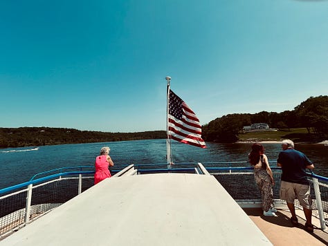 ship, decks, flag, boats, water, sky