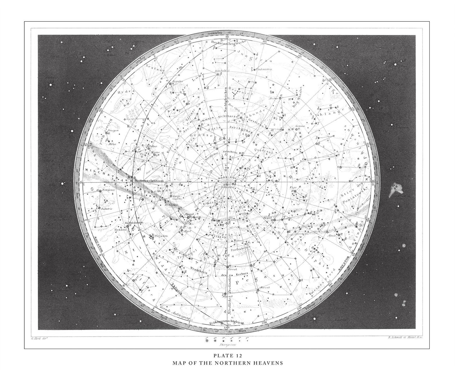 Map of the Northern Heavens Engraving Antique Illustration, Published 1851