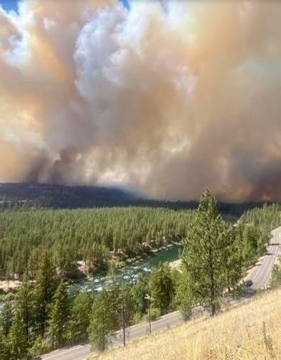 The Old Trails Fire in Spokane, Washington has jumped the Spokane River and  resources are responding to reports of the fire impacting in the area of  west Francis avenue. The fire is