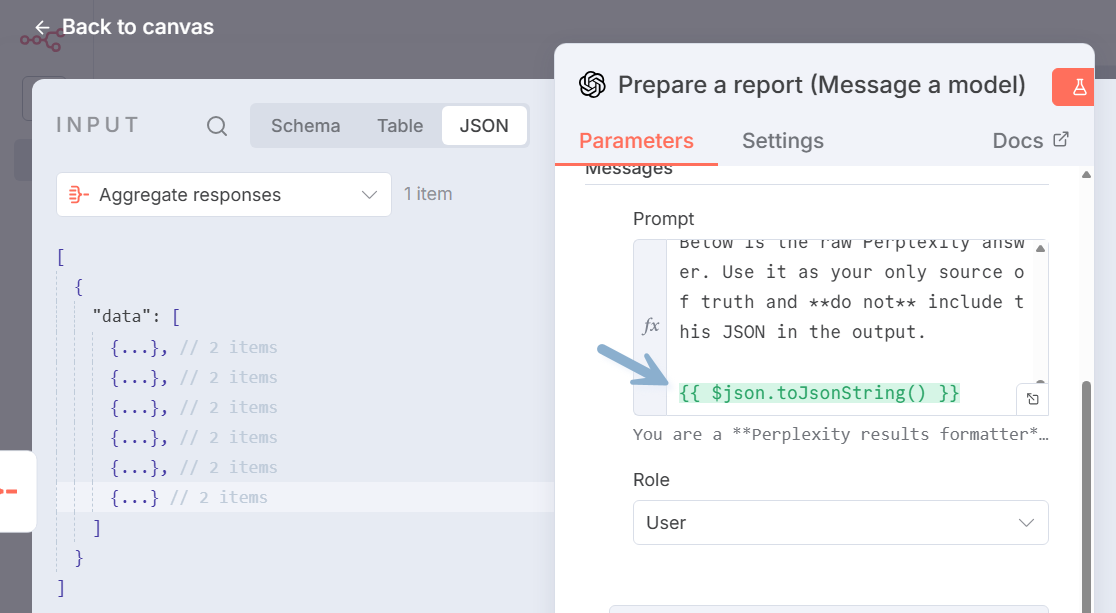 n8n toJsonString - pass object or a collection to an AI agent prompt