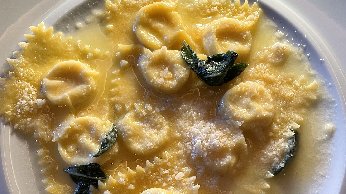 Pasta at Bar Tre Dita. A close up of tortelli di taleggio e patate