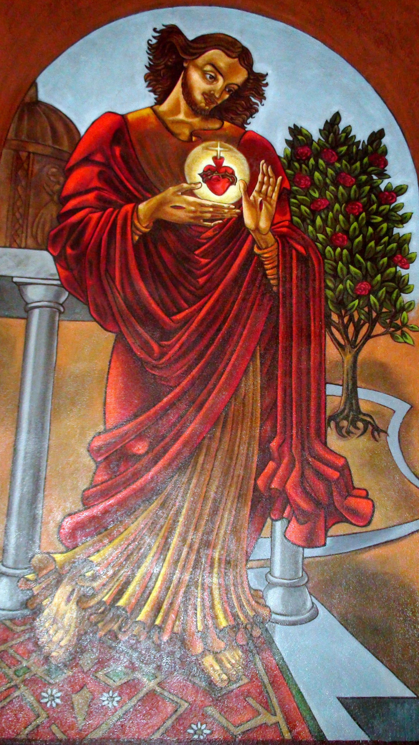 A painting of a person holding a heart

Description automatically generated