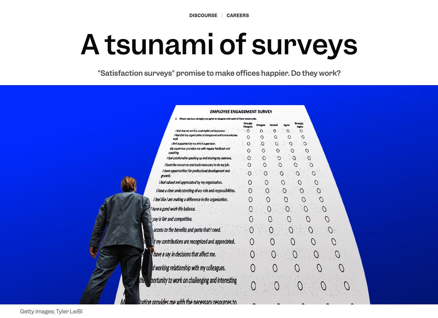A screenshot of the article called "A tsunami of surveys"