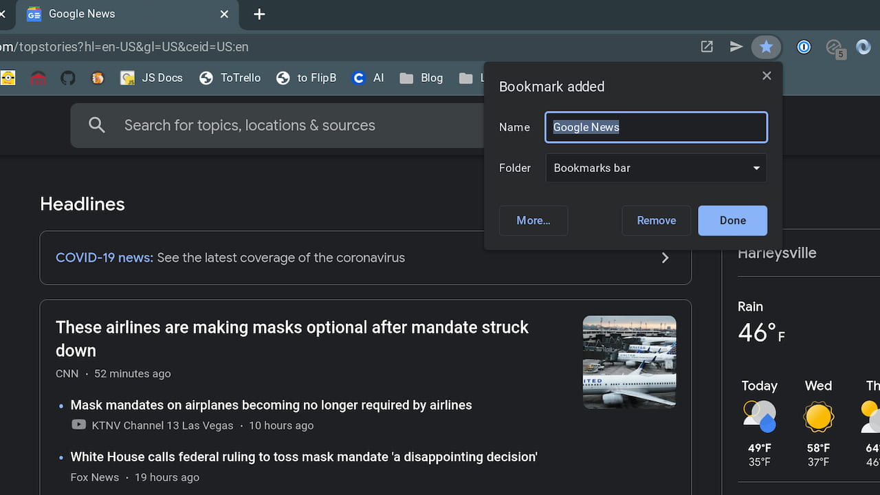 Add bookmark to Google Chrome