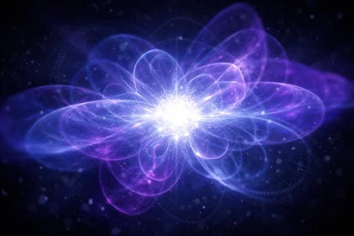 A luminous quantum particle emanating probability waves before measurement