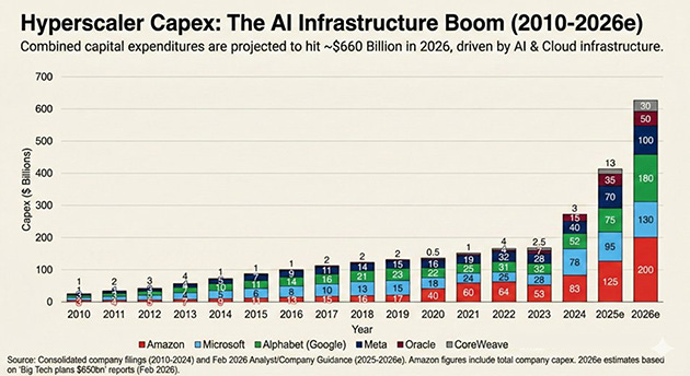 Hyperscaler Capex: The AI Infrastructure Boom (2010-2026e) chart