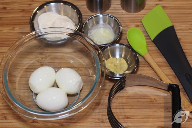 egg salad ingredients laid out egg salad ingredients laid out