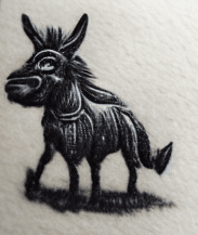 An illustration of a donkey that looks like an ink stamp. An illustration of a donkey that looks like an ink stamp.