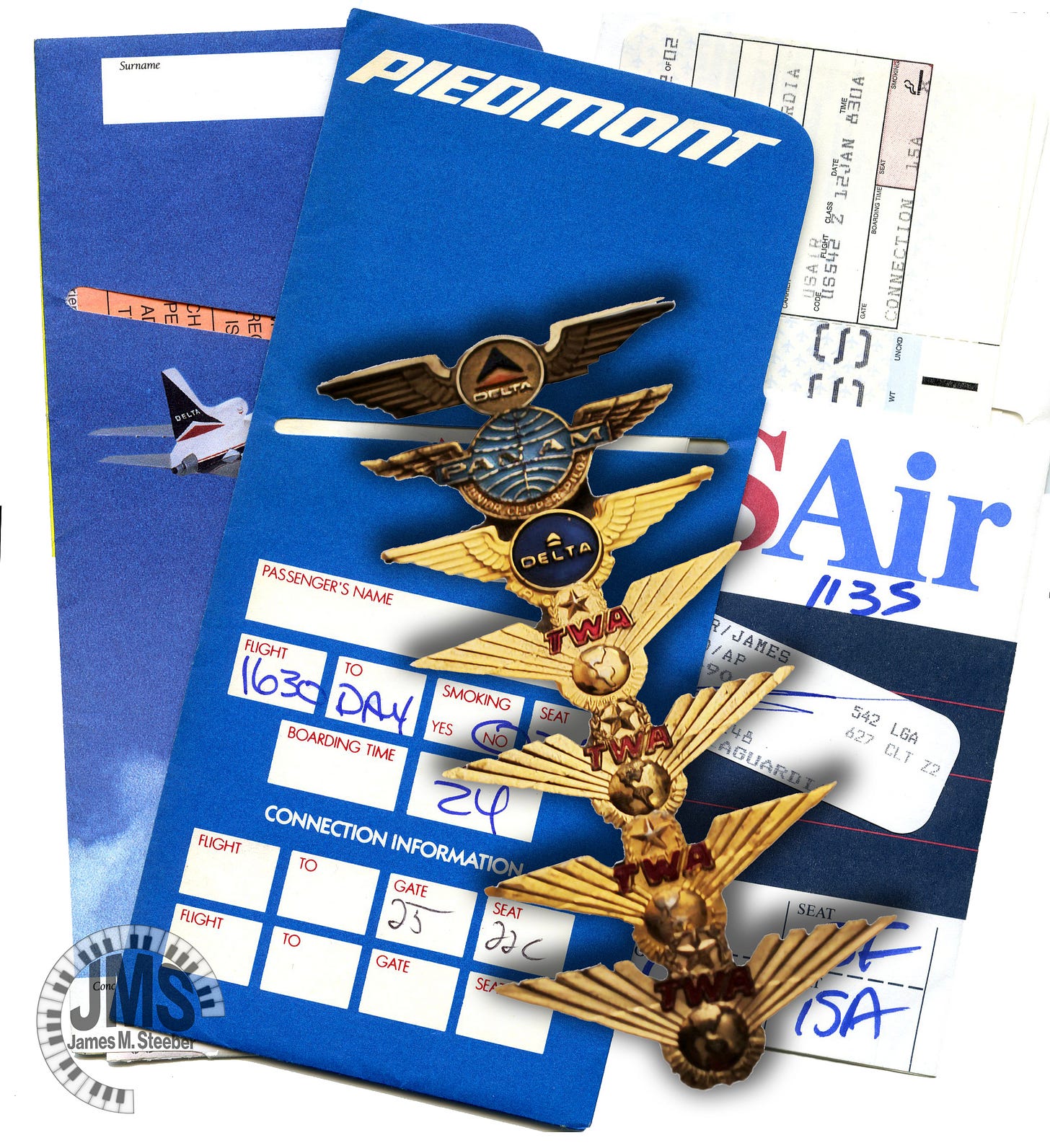 Airline tickets and flyer pins