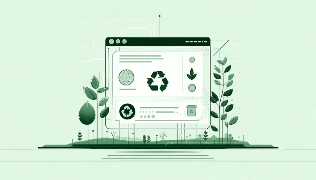An illustration of a search browser with a recycling symbol in the center amongst green plants.