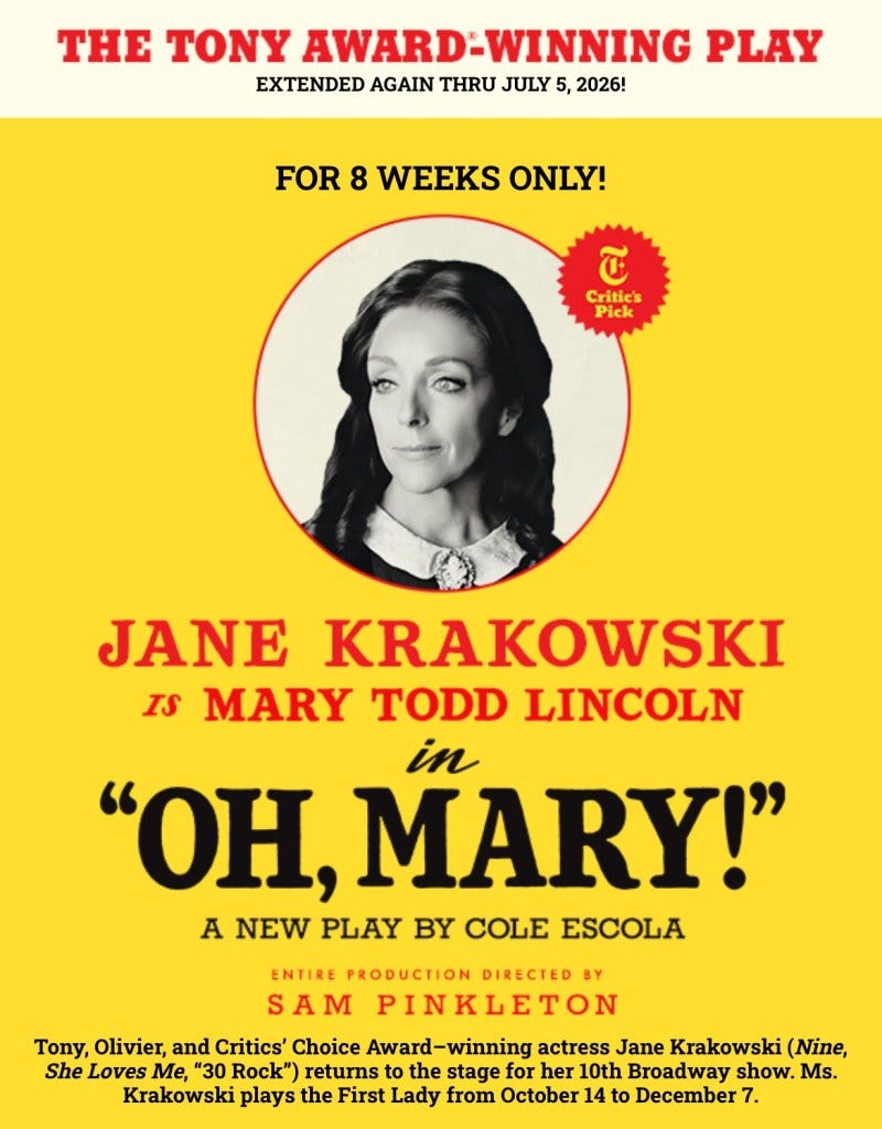 Tony winner Jane Krakowski will star in Broadway's Oh, Mary! – front mezz junkies Tony winner Jane Krakowski will star in Broadway's Oh, Mary! – front mezz junkies