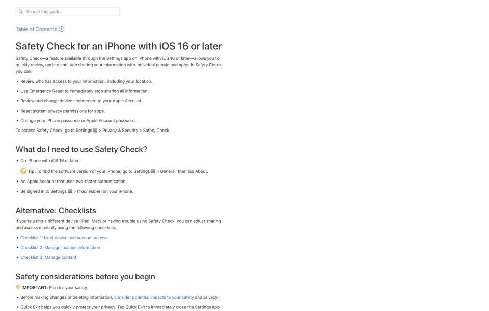 Apple Safety Check instructions Apple Safety Check instructions