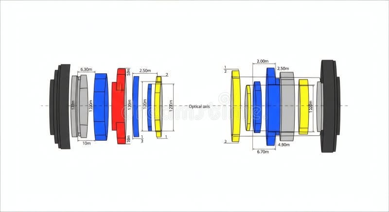 Cross-section Diagram of a Camera Lens Illustrating Its Internal Components.  Labeled Sections Stock Illustration - Illustration of presentation,  illustrating: 417747319