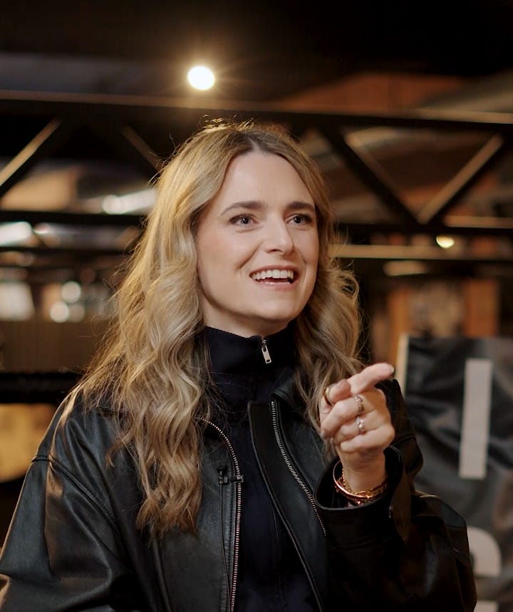 Two photos of Sedge and Lauren each sat on stools in a boxing ring, laughing and debating.