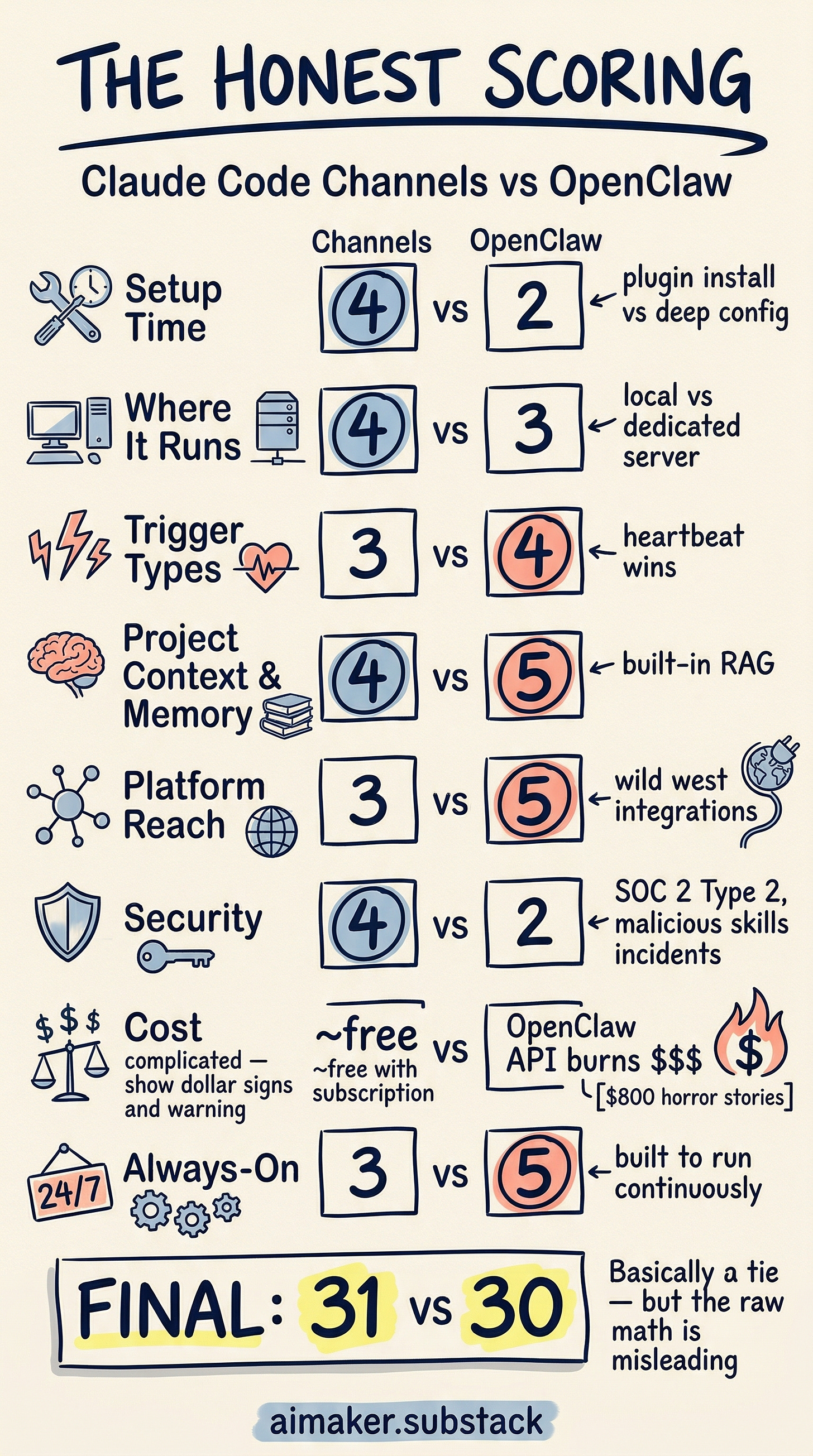 OpenClaw vs Claude Code Channels Full Review Scoring