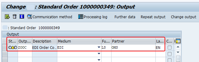 issue a new output from sales order header manually. output is yellow (ready to be processed) status