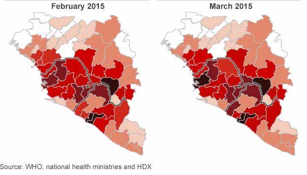 Ebola spread maps, February and March 2015 Ebola spread maps, February and March 2015