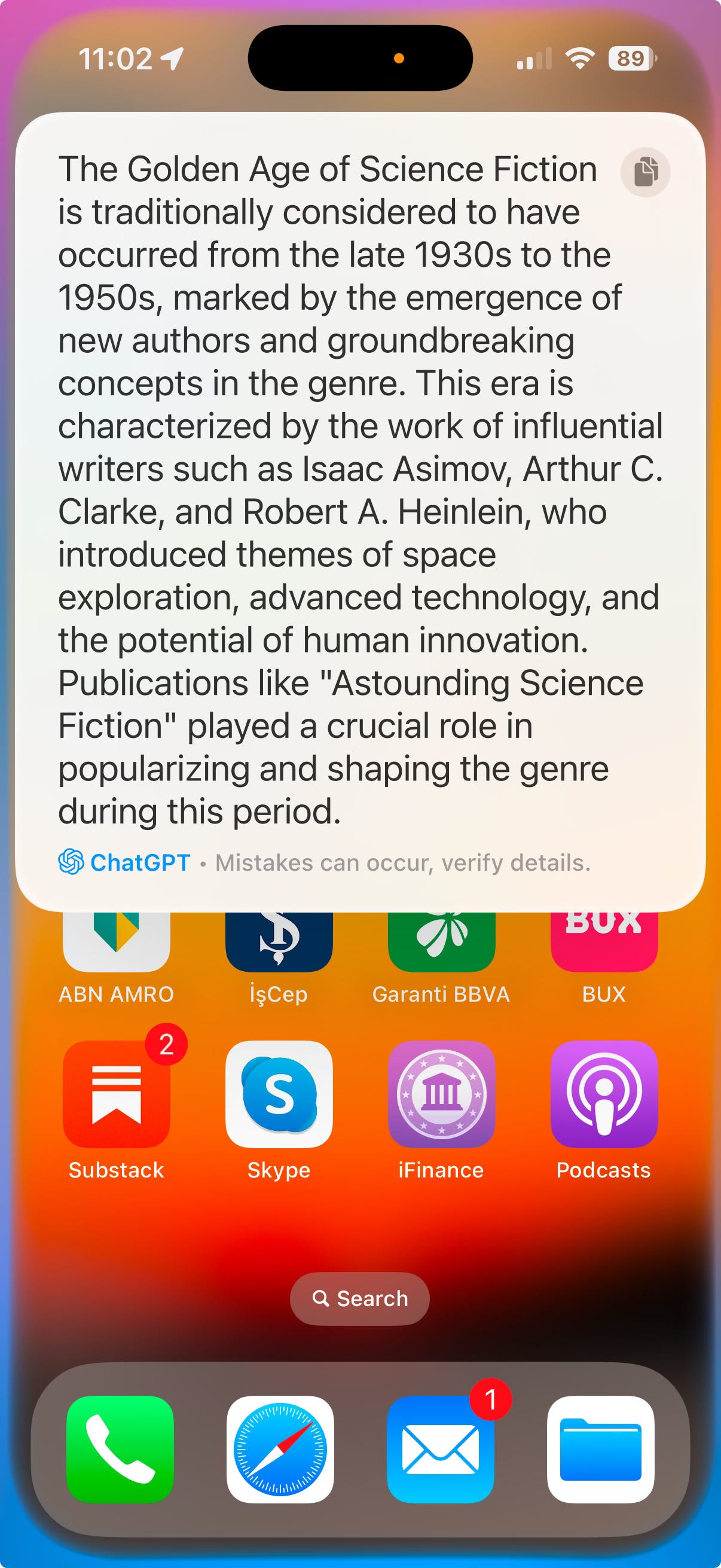 ChatGPT response for Siri task