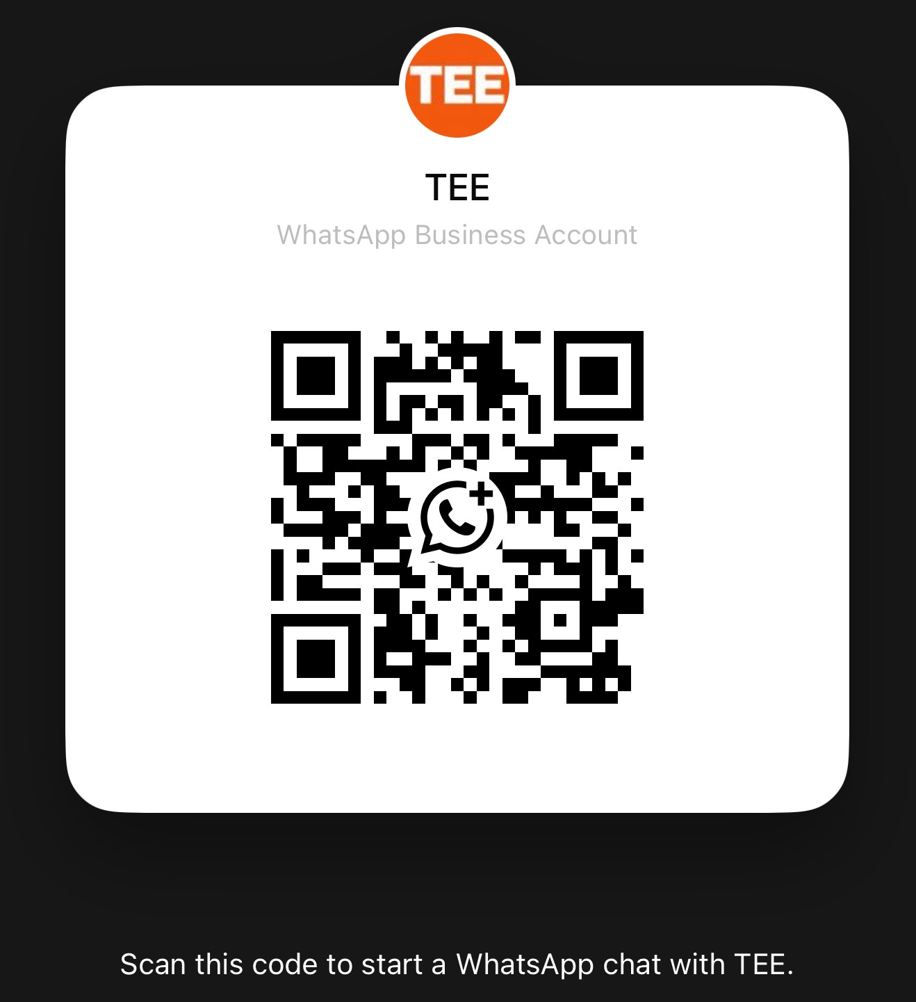 QR code to start a WhatsApp conversation with TEE.