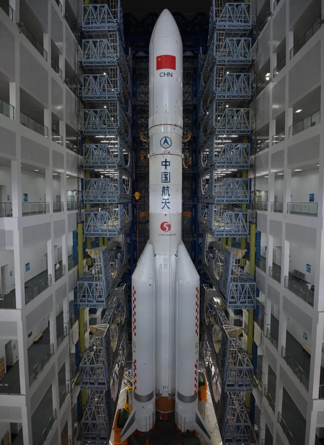 The Long March 5 Y11 vehicle inside of its vehicle assembly building in June 2026.