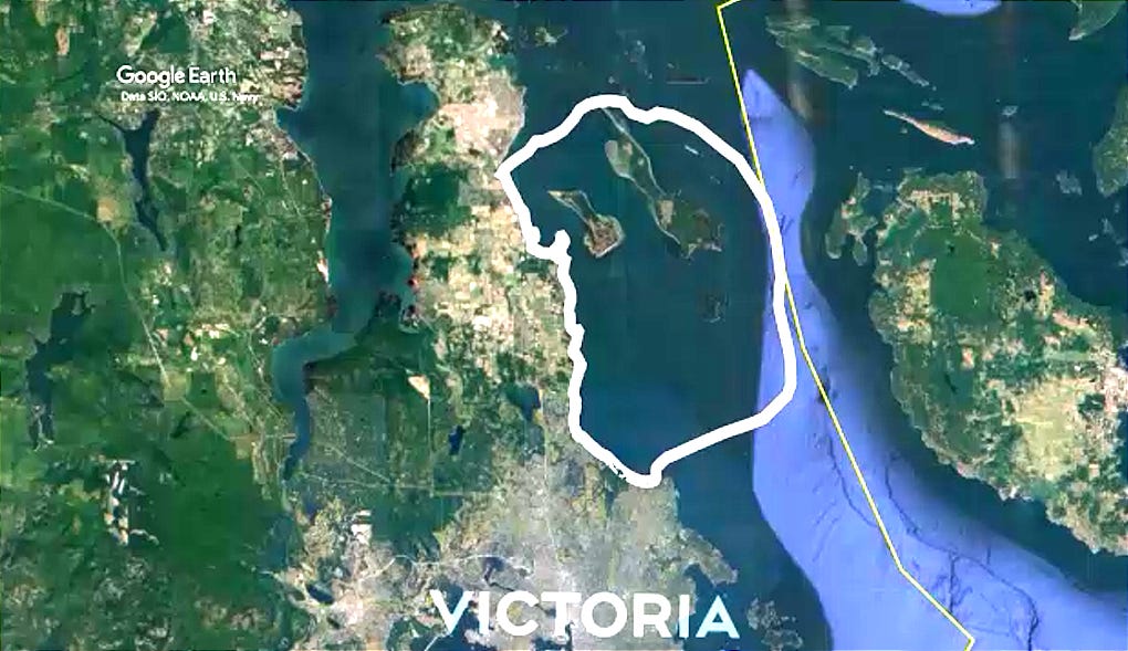 The Tsawout declared the creation of 155 square kilometres of protected marine area off the coast of the Saanich Peninsula, a region that contains many traditional Tsawout spiritual, cultural and seafood harvesting sites. (CTV News/Google Maps)