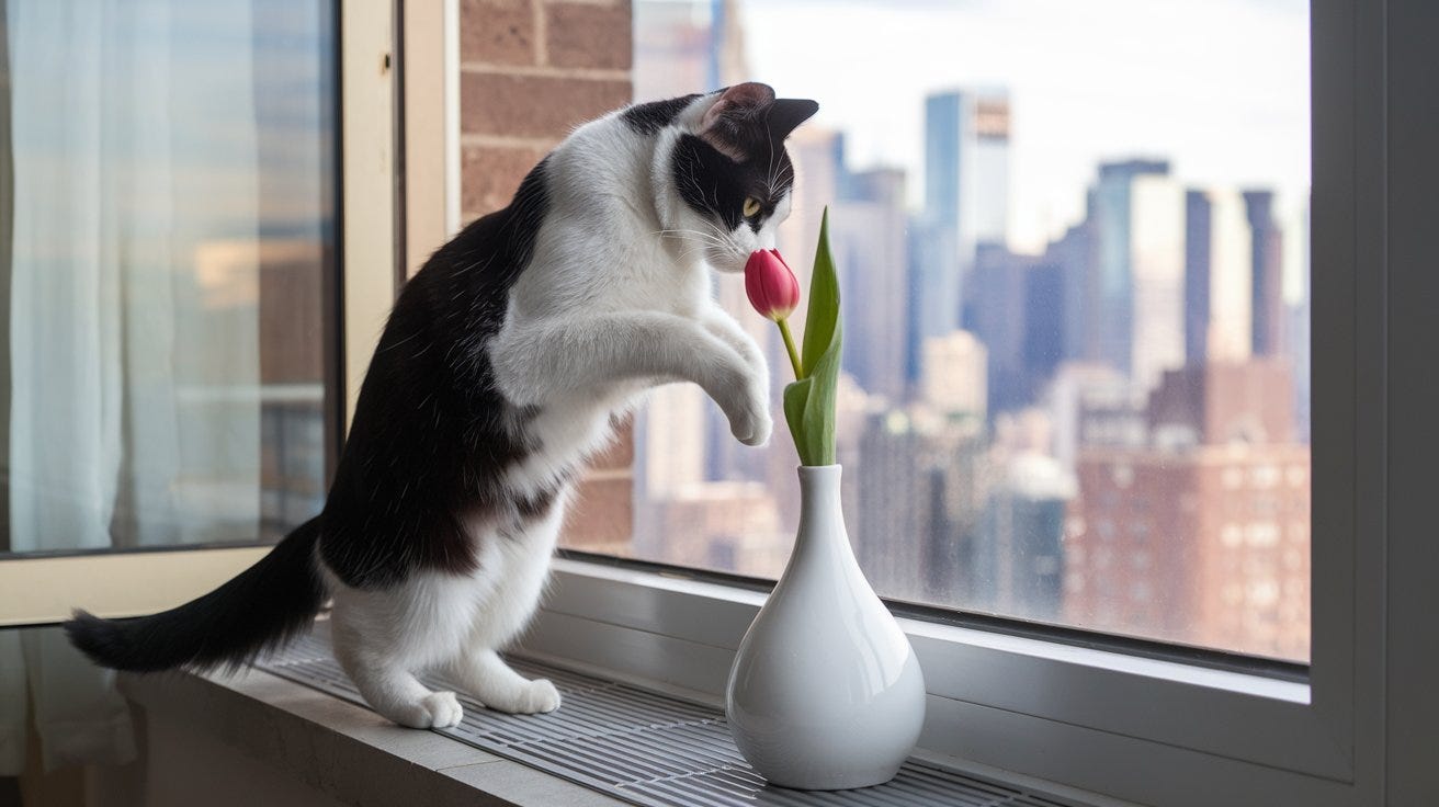The cat with tulip image, exactly as I describe it in the text