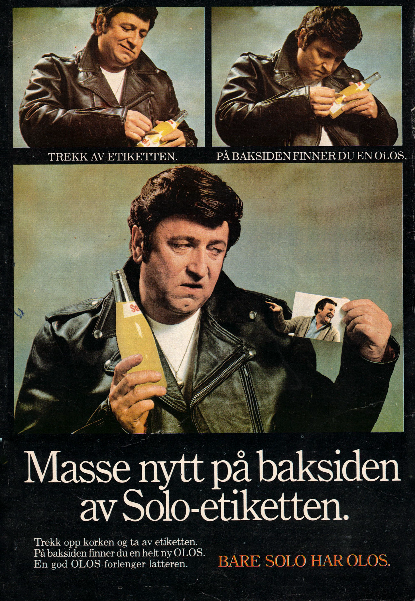 Rolv Wesenlund pulling off the label from a soda bottle