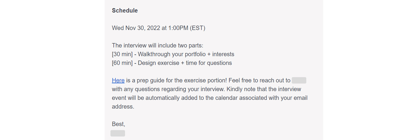 email from datadog recruiter sharing the details of the final round interview