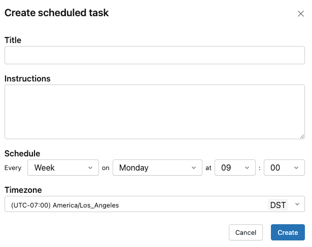 Create scheduled task dialog Create scheduled task dialog
