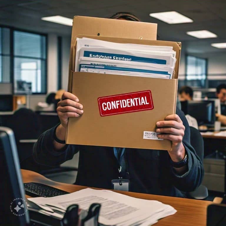 AI image of filing folders held up by a worker in office