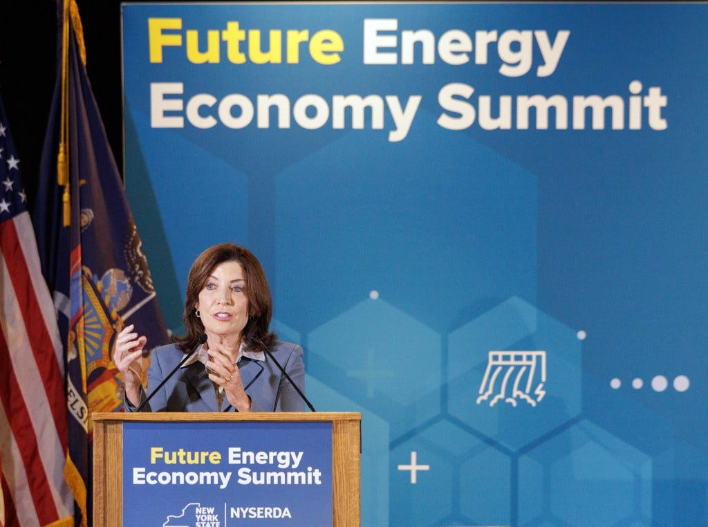 Gov. Kathy Hochul speaking at he Future Energy Economy Summit in Syracuse on Sept. 5, 2024.