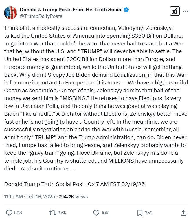 Evan Dyer on X: "Trump appears to have deleted this post in which he just  called Zelensky a "dictator" -- a term he has never, to my knowledge, used  to describe the