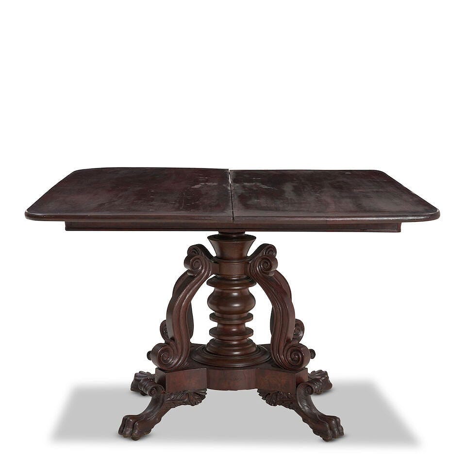 Elaborate Classical Carved Mahogany and Mahogany Veneer Card Table Philadelphia, Pennsylvania,...