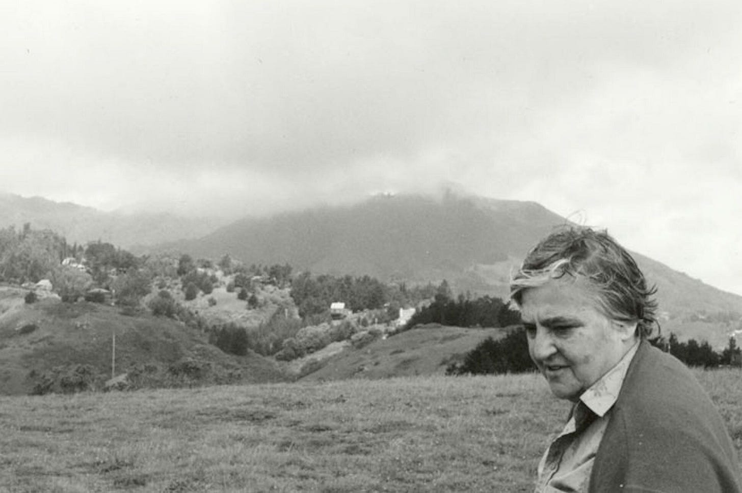 Black and white photograph of Etel Adnan