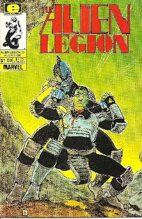Covers to various issues of the science fiction comic, Alien Legion