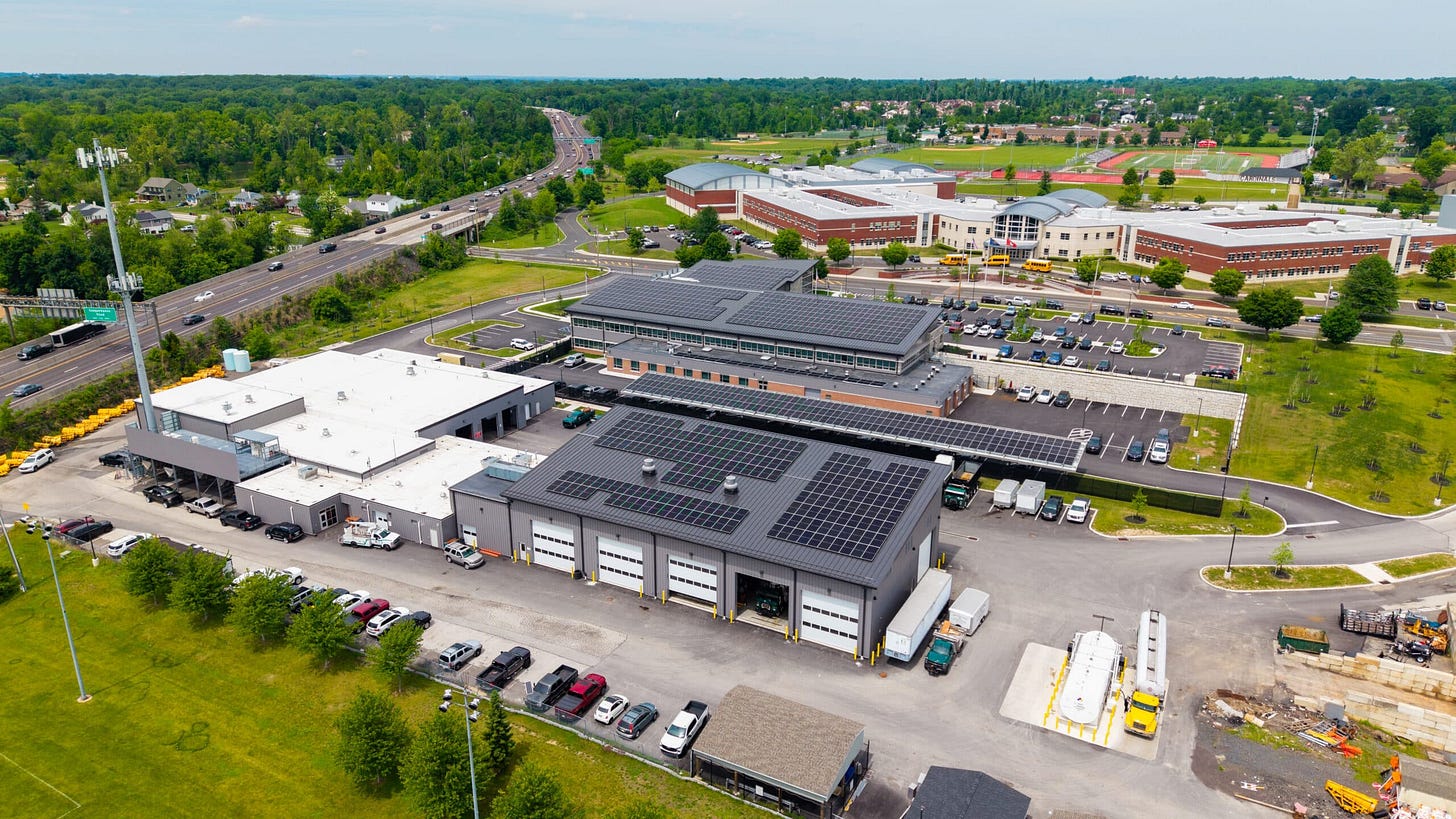 Aerial photo of Upper Dublin Township's commercial rooftop solar installation by Exact Solar