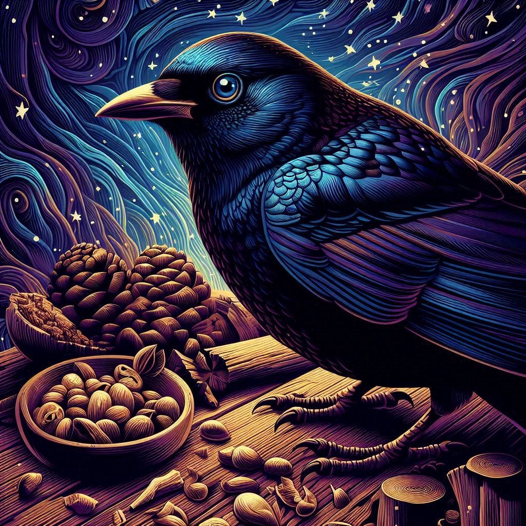 blackbird crow raven in the style of b. clay shannon