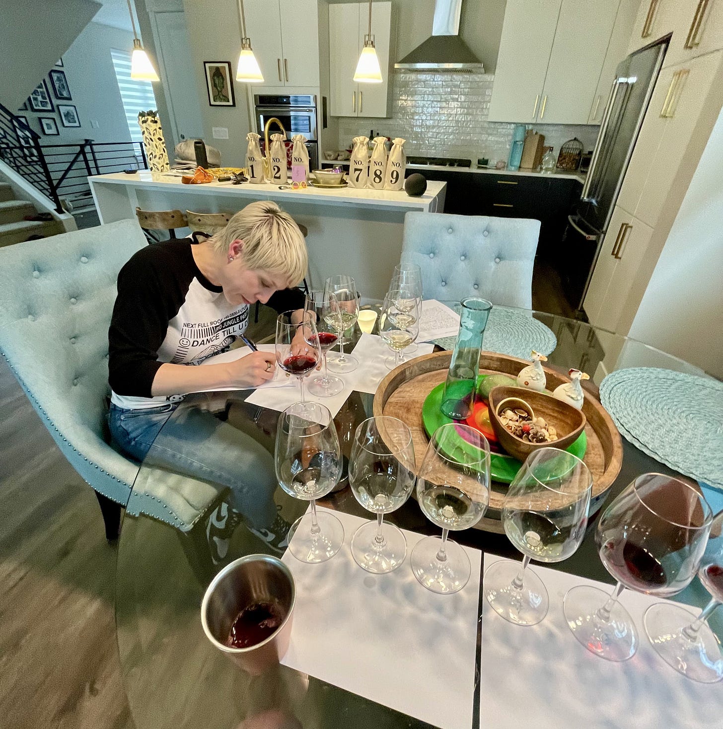 Kat Saks tasting wines for WSET wine exam study