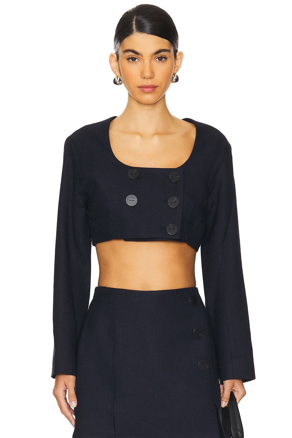 MATTHEW BRUCH Apron Double-breasted Top in Navy