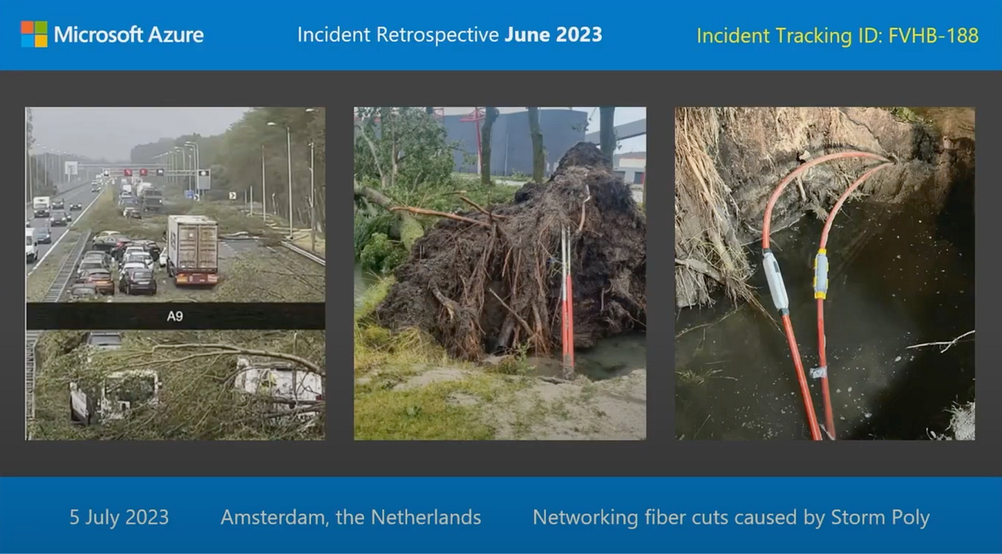 The Azure fiber paths that were cut, thanks to a massive storm in the Netherlands. Image source: Microsoft.
