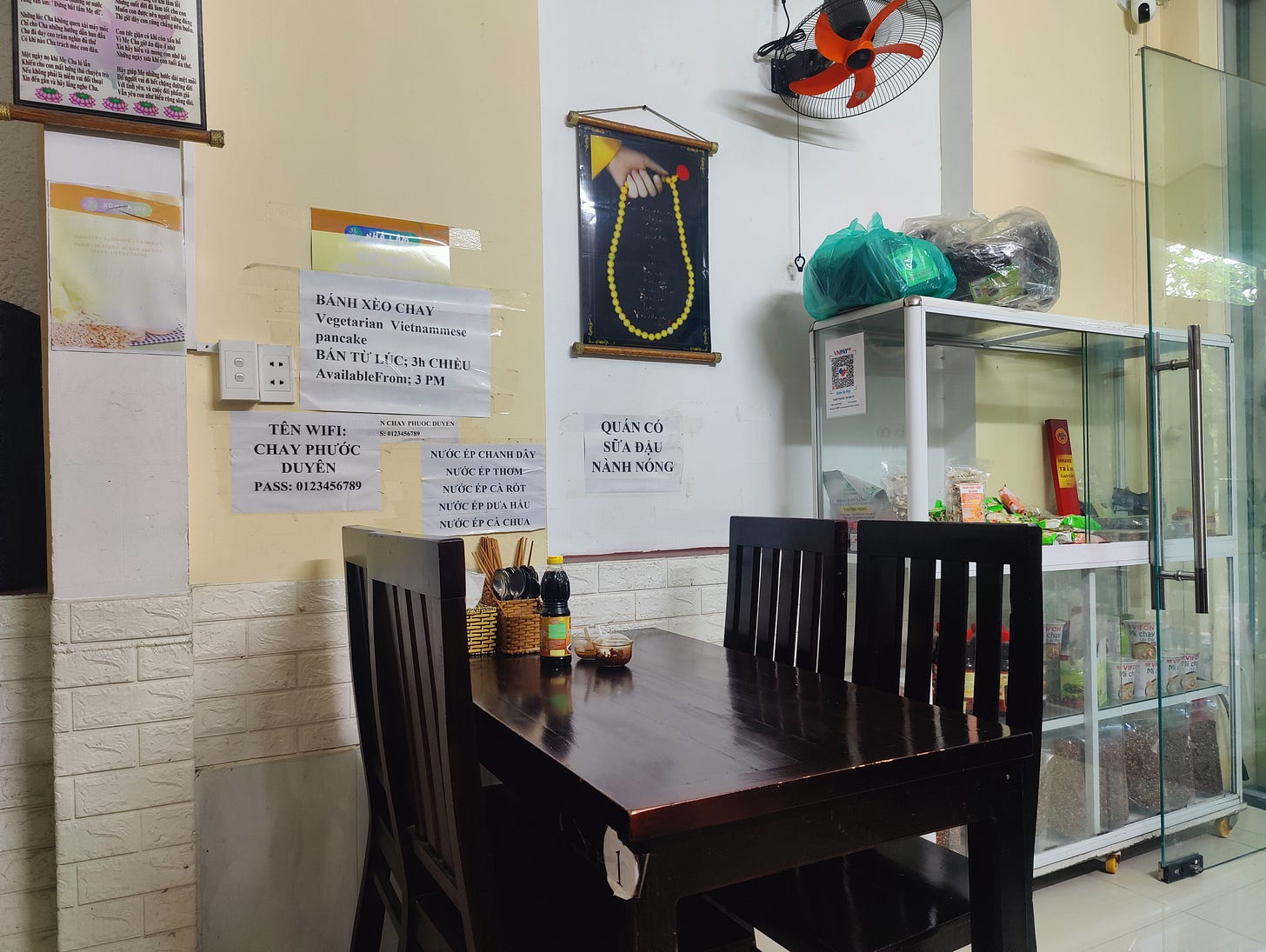 a table inside a vegetarian Vietnamese restaurant a table inside a vegetarian Vietnamese restaurant